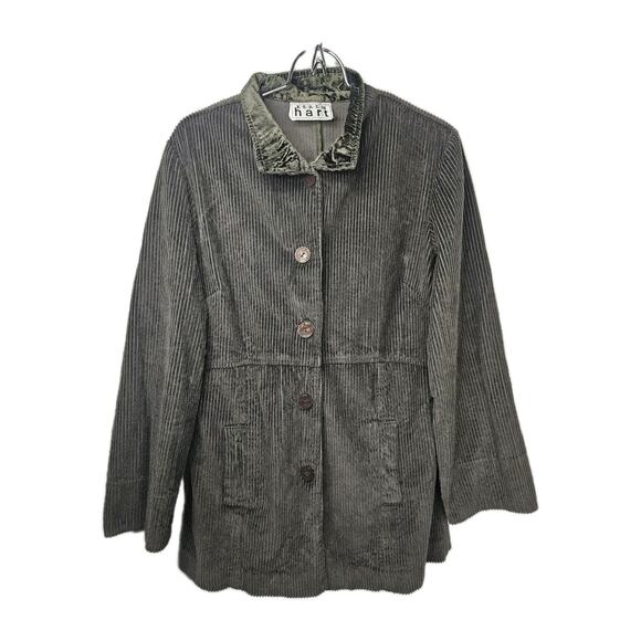 Keren Hart Peplum Corduroy Jacket Womens Small Cotton Vintage Green Mac Coat - Picture 1 of 8